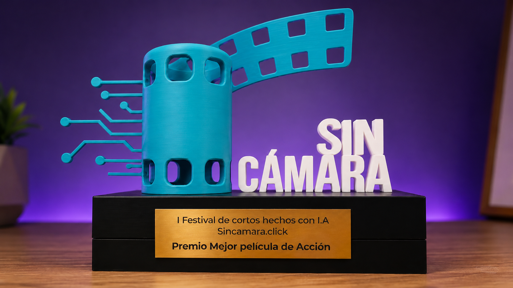 Trofeo del Premio a la Mejor Película de Acción concedido a El rescate en el Festival Sin Cámara 2026